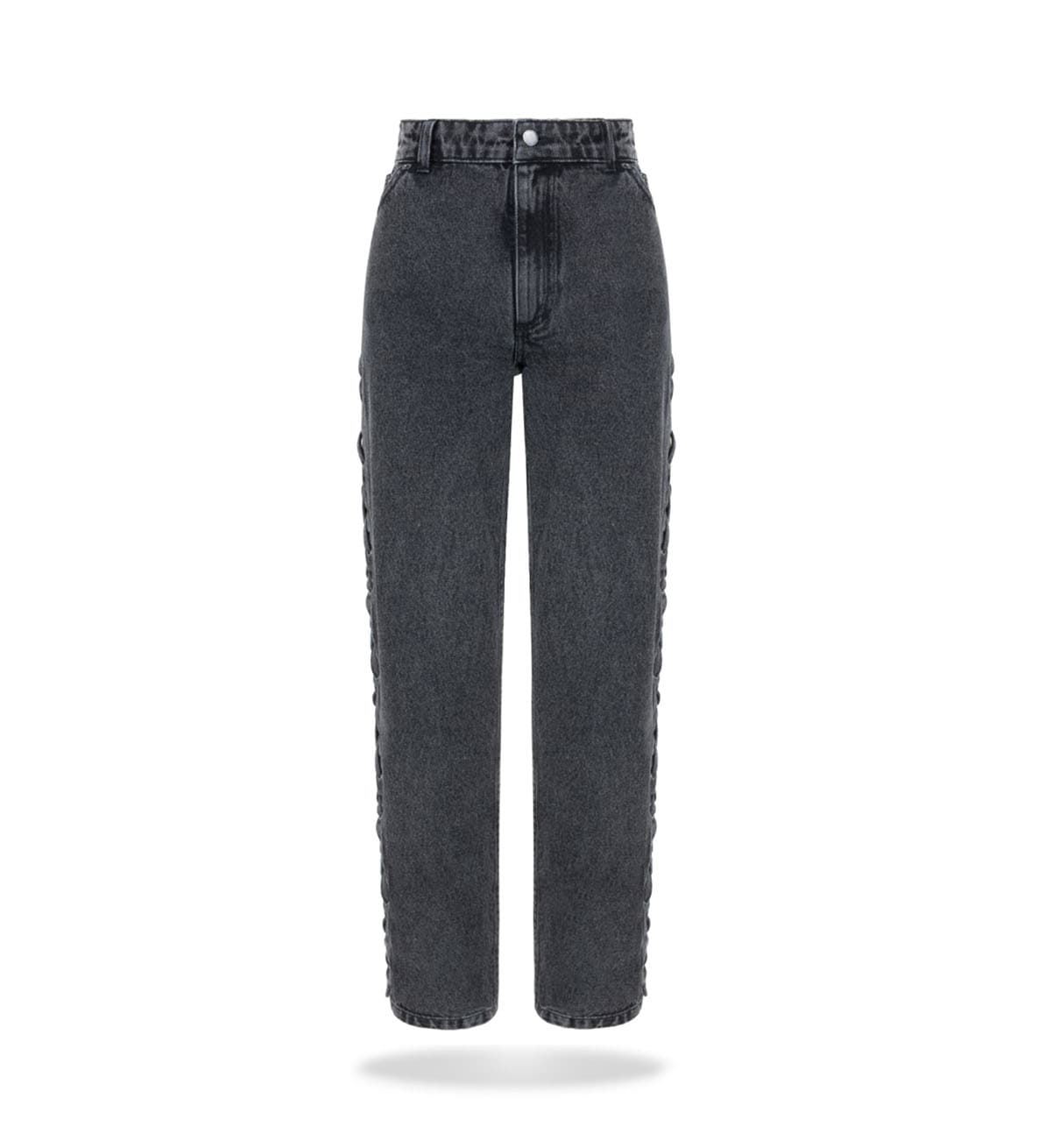 Spodnie ze sznurowaniem washed-black denim