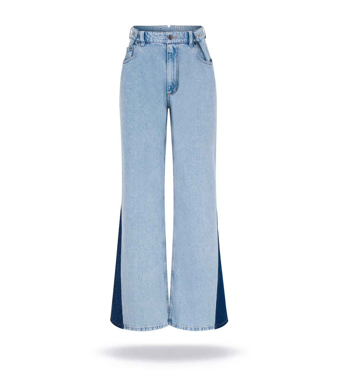 Spodnie light denim z kontrastową wstawką